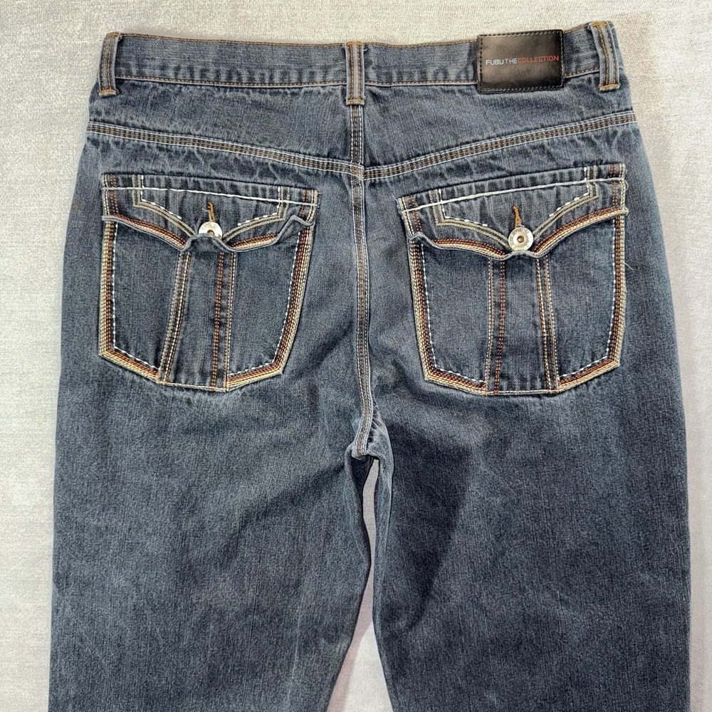 VTG 90s Y2K FUBU The Collection 36x32 Baggy Jeans Dark Wash Flap Pockets‎ Skater